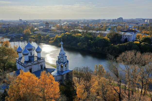 Autumn vologda kremlin, drone top view, russia religion\
christian church