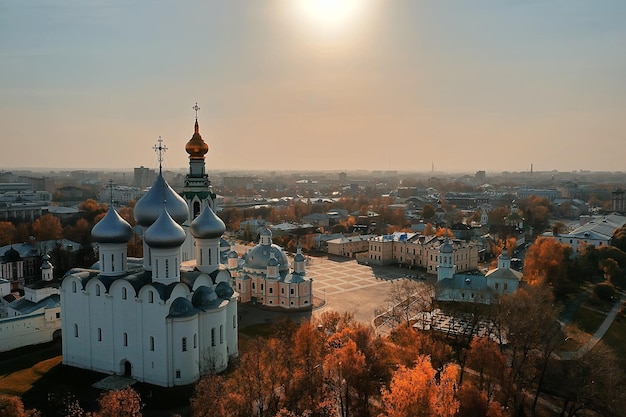 Autumn vologda kremlin, drone top view, russia religion
christian church