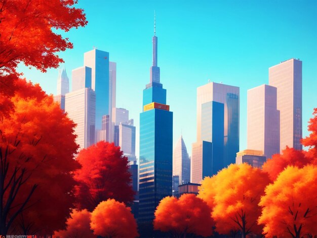 Autumn wallpaper with city