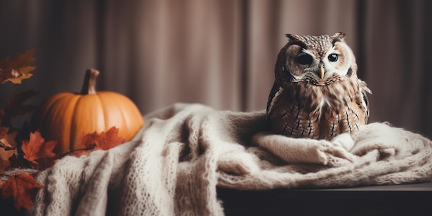 Autumn Warm Colors Pet Owl Sleep Background Halloween Harvest Day