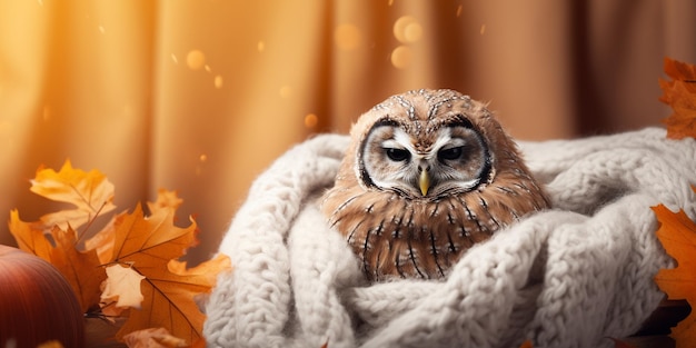 Autumn Warm Colors Pet Owl Sleep Background Halloween Harvest Day