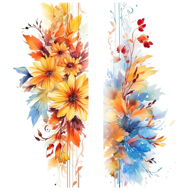 autumn watercolor flowers leaves and foliage