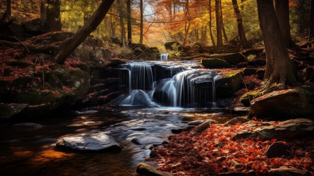 Photo autumn waterfall a hotorealistic shot of serene splendor