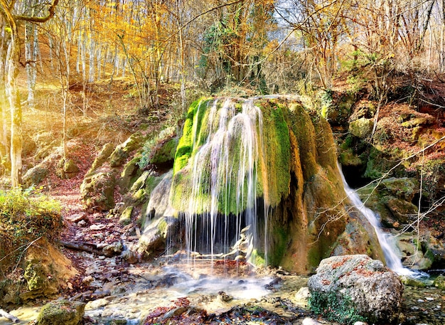 Autumn waterfall in the mountains of Crimea