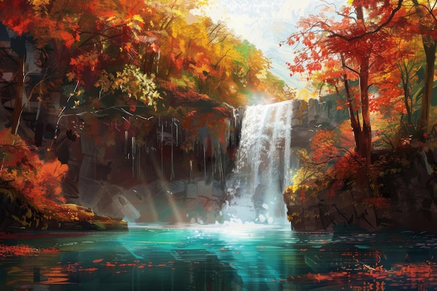 Photo autumn waterfall surrounded by vibrant foliage