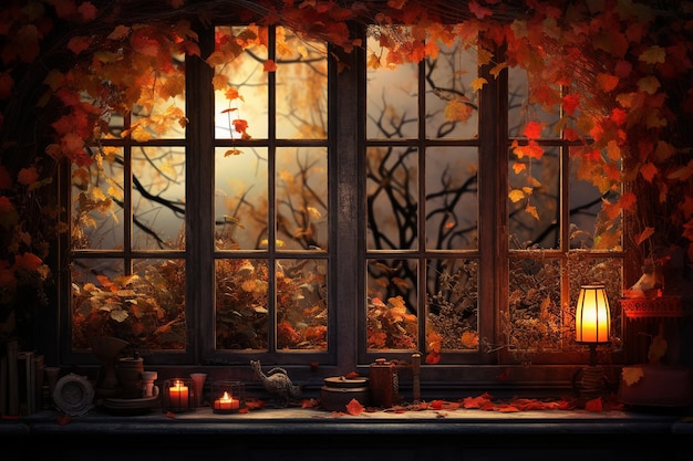 Autumn Window View Generative AI