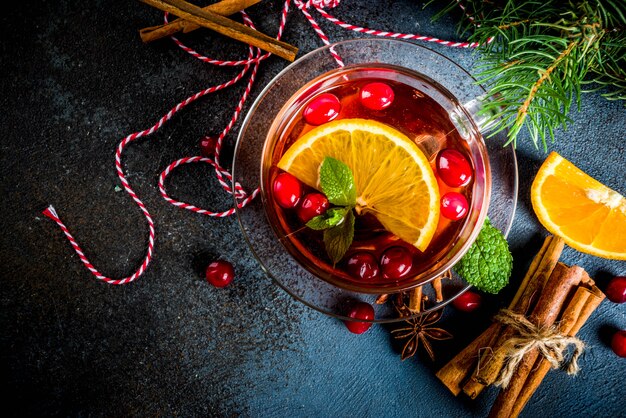 Autumn winter hot drink - cranberry and orange spicy tea
