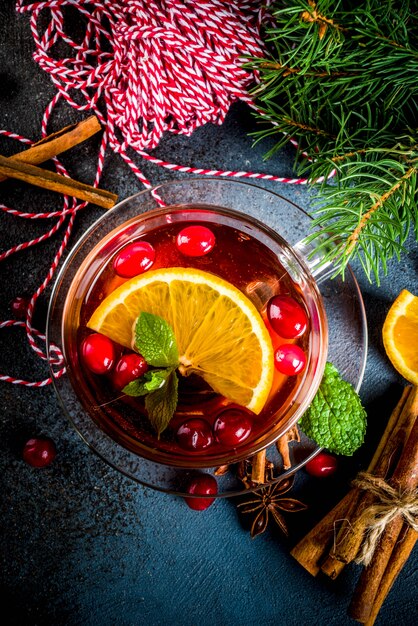 Autumn winter hot drink - cranberry and orange spicy tea