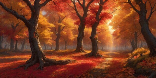 Photo autumn with trees ablaze in a symphony of reds oranges and yellows ai generative