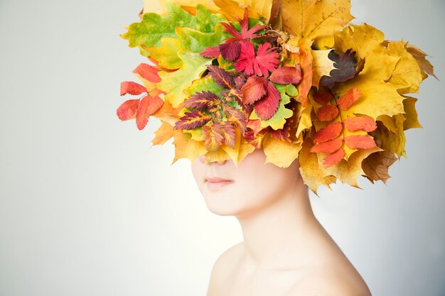 Autumn woman with leaf hairstyle