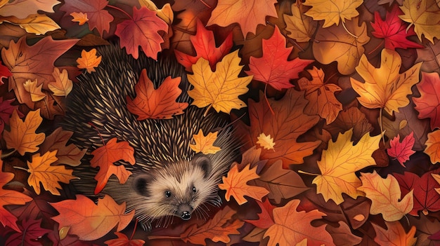 Autumn Wonderland Hedgehog in Leafy Hideaway