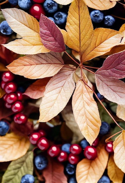 Осенний венок из листьев, ягод, макет, плоская планировка с копией пространства. Прополка и приглашение на вечеринку.