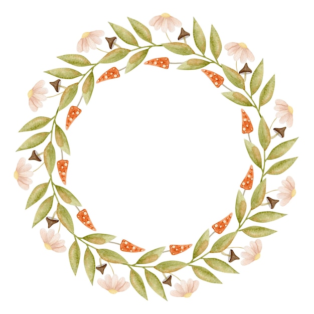 Autumn wreath watercolor illustration isolated on white background.