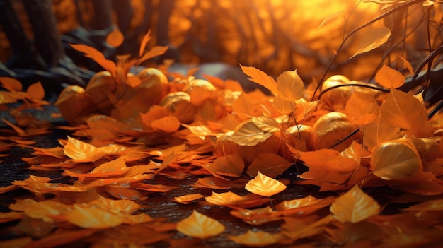 Autumn yellow leaves on the ground