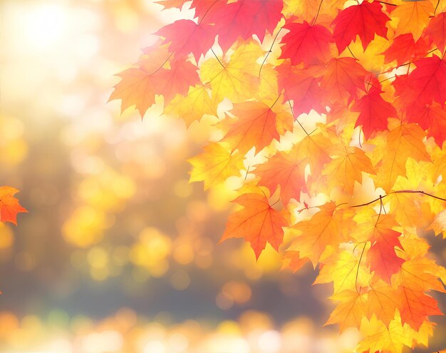 Autumn yellow orange background with leaves and bokeh AI