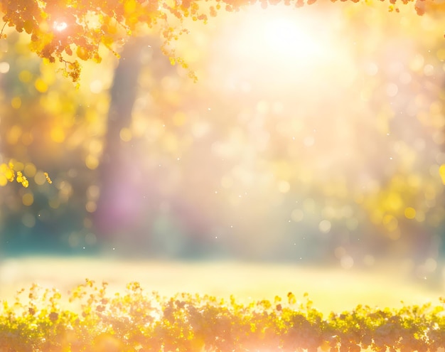 Autumn yellow orange background with leaves and bokeh AI