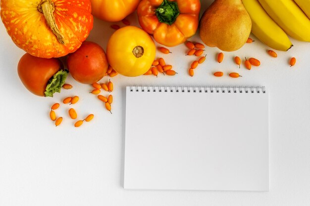 Autumn yellow and orange vegetables and fruits