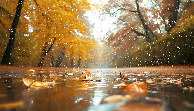 Foto illustrazione generata dall'ai di foglie gialle e secche d'autunno su uno sfondo sfocato