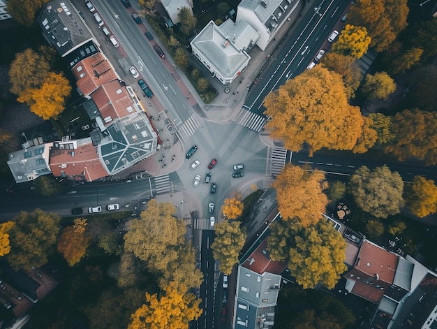 Фото Осенний воздушный вид городского перекрестка