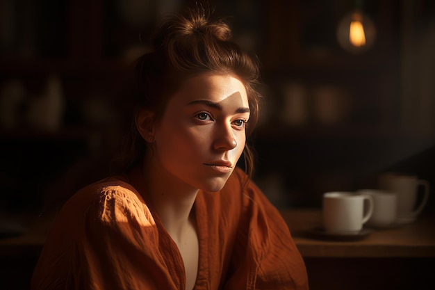 Autumnal Ambience Candid Portrait of a Young Woman Seated at Home