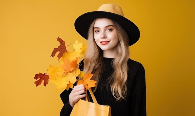 Autumnal bliss captured in the smile of a young woman creating using generative ai tools