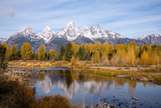 Autumnal colours along the Snake river in Grand Teton National Park