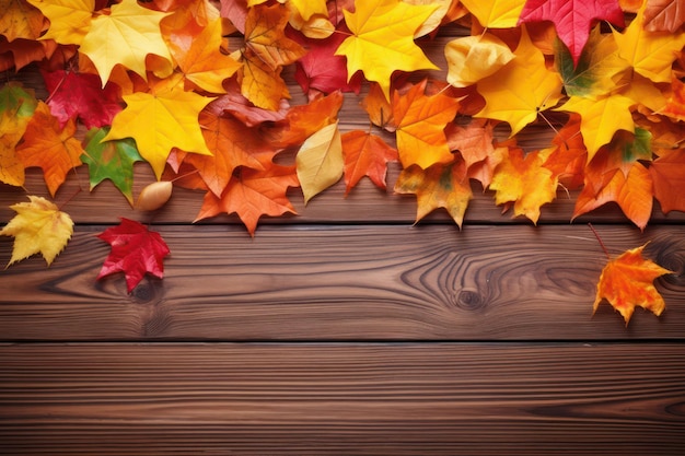 Autumnal Elegance Maple Leaves on Wooden Surface