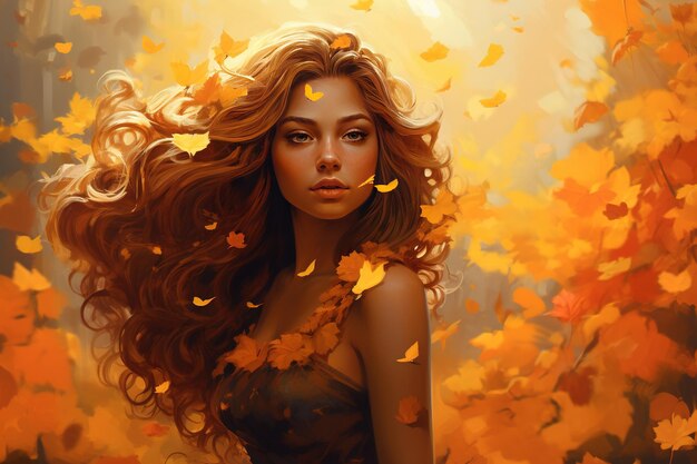 autumnal girl with orange leaf