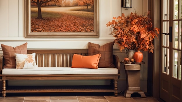 Autumnal hallway decor interior design and house decoration welcoming autumn entryway furniture stairway and entrance hall home decor in an English country house and cottage style