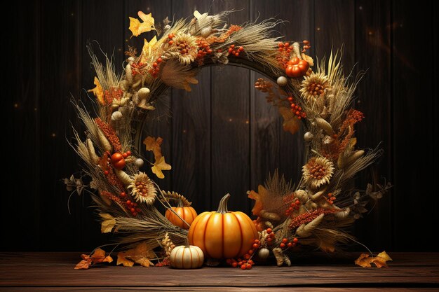 Autumnal harvest wreath with pumpkins gourds and f 00014 03