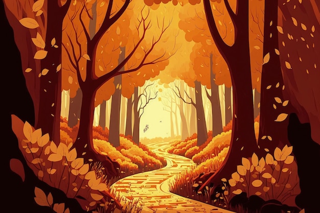 Autumnal road through a forest of gold