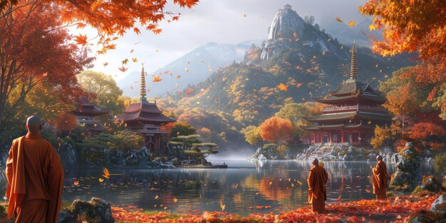 Autumnal Serenity at Mountain Monastery Resplendent