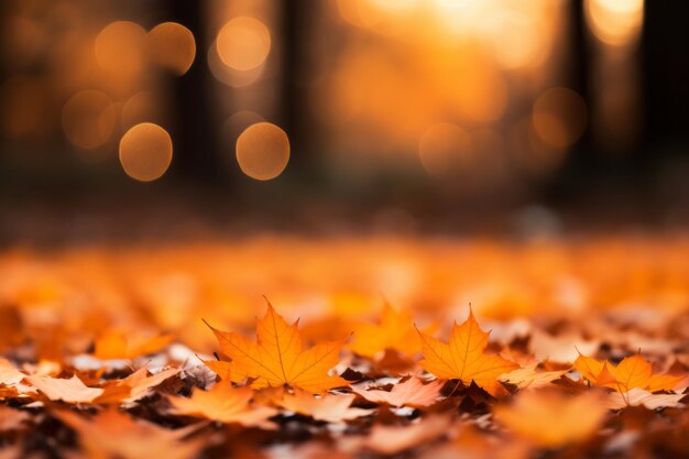 Autumnal splendor generative ai renders orange maple leaves amid bokeh bliss ar 32