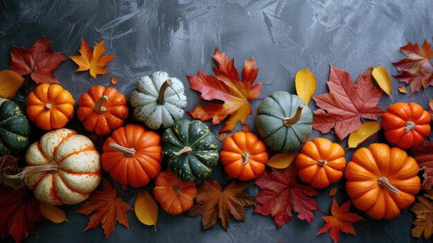 An autumnal table filled with a variety of festive pumpkins