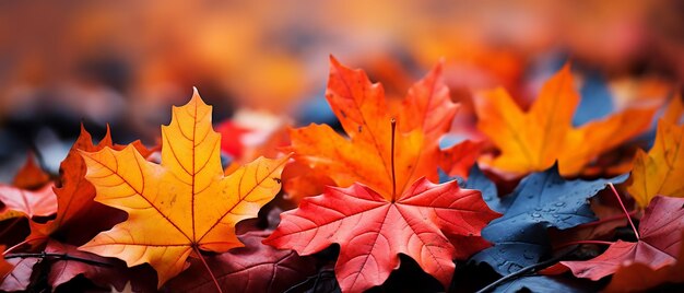 Autumnal tapestry closeup shot of colorful leaves in a garden