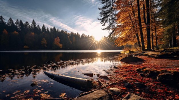 Autumnal Tranquility by a Forest Lake