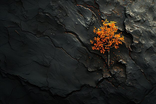 Photo autumns contrast goldenlit tree on dark eroded background merging industrial aesthetics