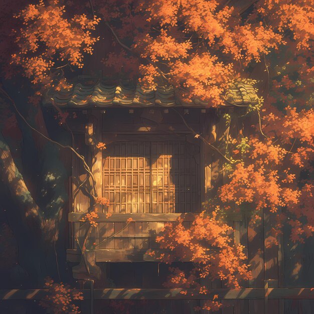 Photo autumns whisper rustic japanese pavilion