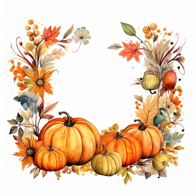 An autumnthemed clipart frame showcasing a variety of pumpkins