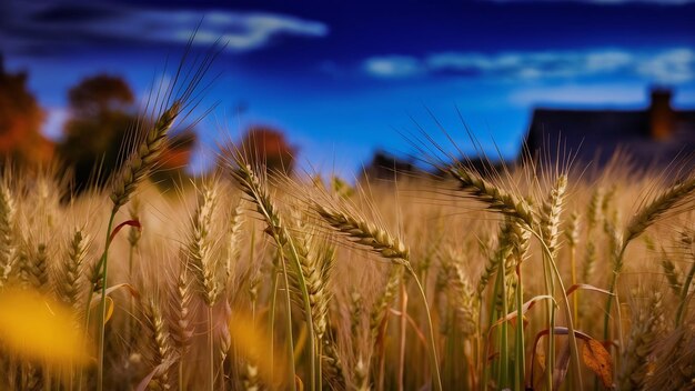 Photo autumun scenery with a wheat field