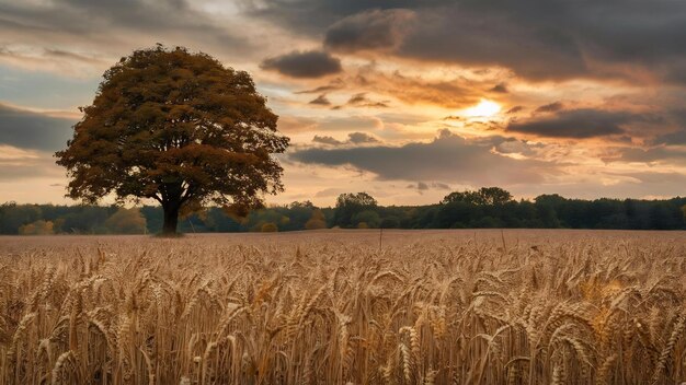 Photo autumun scenery with a wheat field