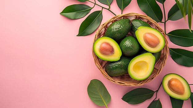 Avacado on a green background top view