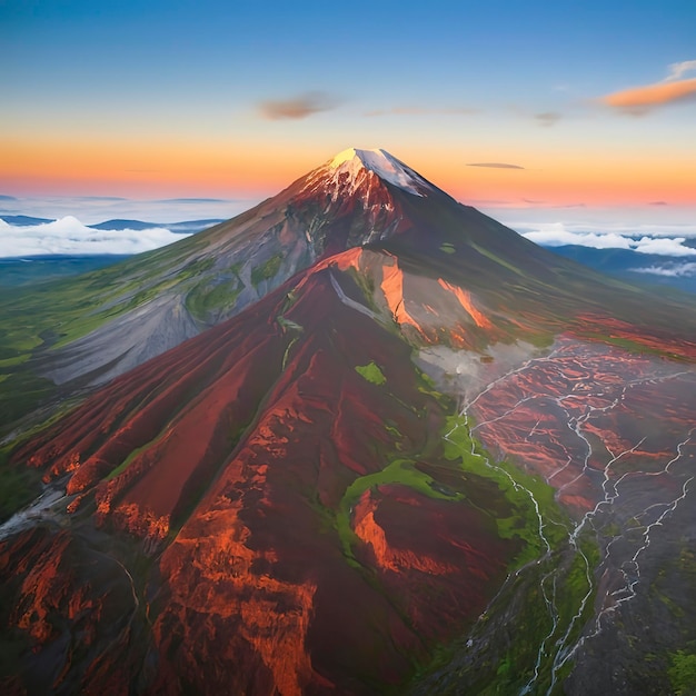 The Avachinsky volcano in Kamchatka Peninsula Selective focus
