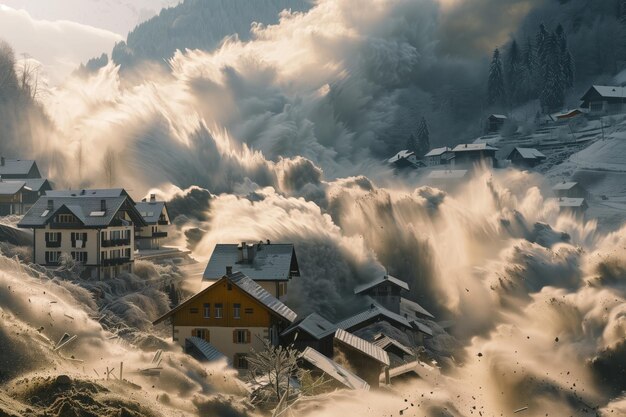 Photo avalanche from snowy mountains