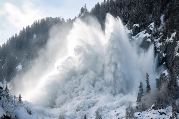 Avalanche of snow and ice crashing down mountainside