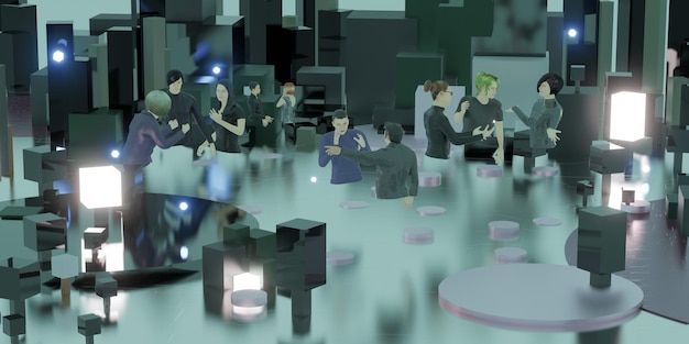 Avatars in de sandbox en Metaverse Party online meetings via VR-camera's in de Metaverse