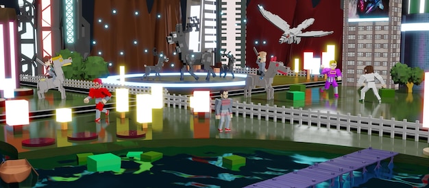 Avatars in Metaverse Party en online meetings VR-camera's in de wereld van Metaverse en de sandbox