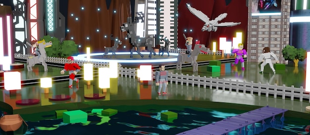 Avatars in Metaverse Party and online meetings VR cameras in the world of Metaverse and the sandbox