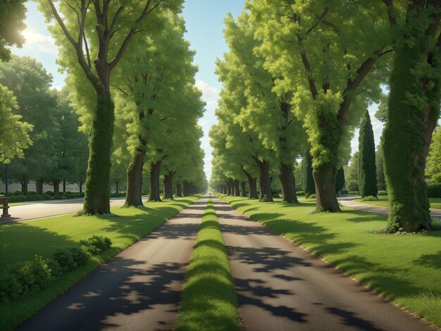 Avenue with green trees