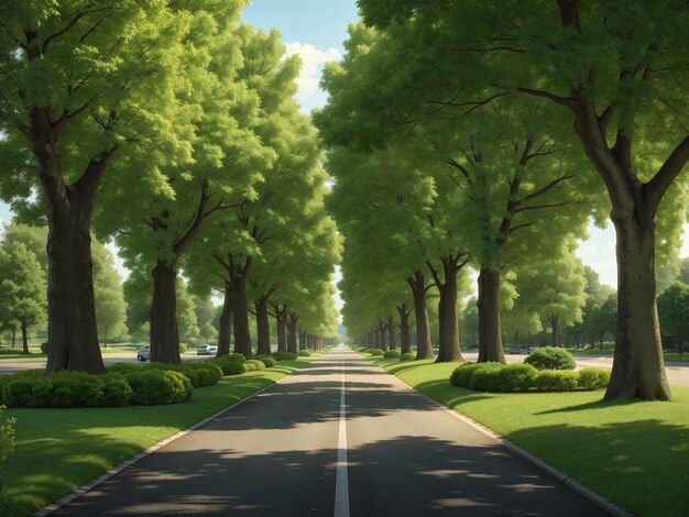 Avenue with green trees